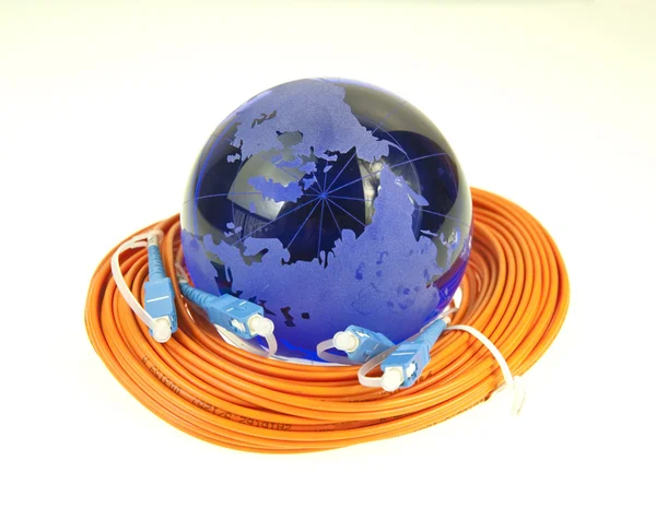 Estilo de tecnologia de mapa mundial contra fundo de fibra óptica — Fotografia de Stock