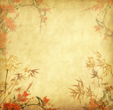 Bamboo on old grunge antique paper texture clipart