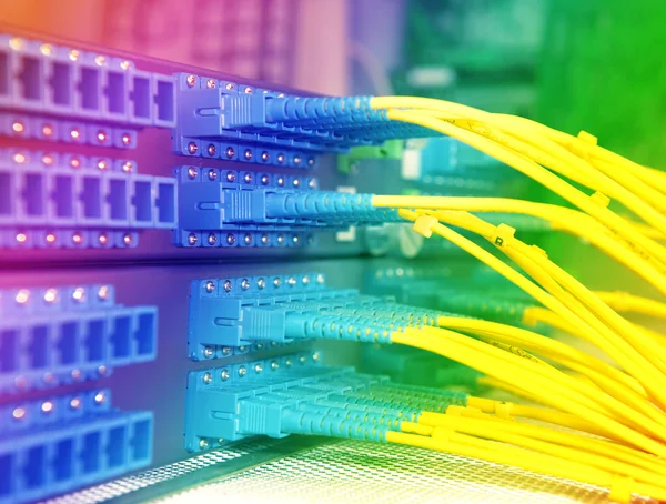 stock image Shot of network cables and servers in a technology data center