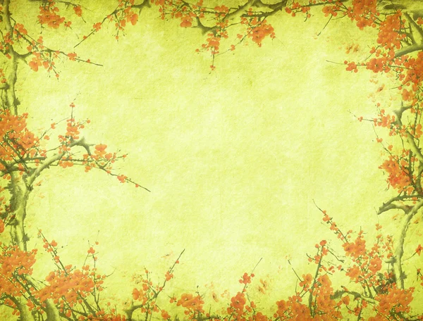 Eski Antik Kağıt antika arka plan bahar şeftali çiçeği — Stok fotoğraf