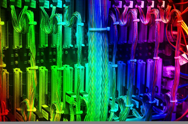 stock image Shot of network cables and servers in a technology data center