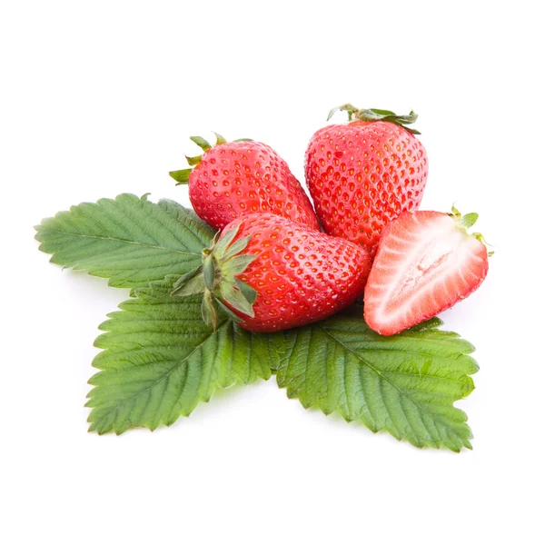 Strawberries with leaf — Stock Photo, Image