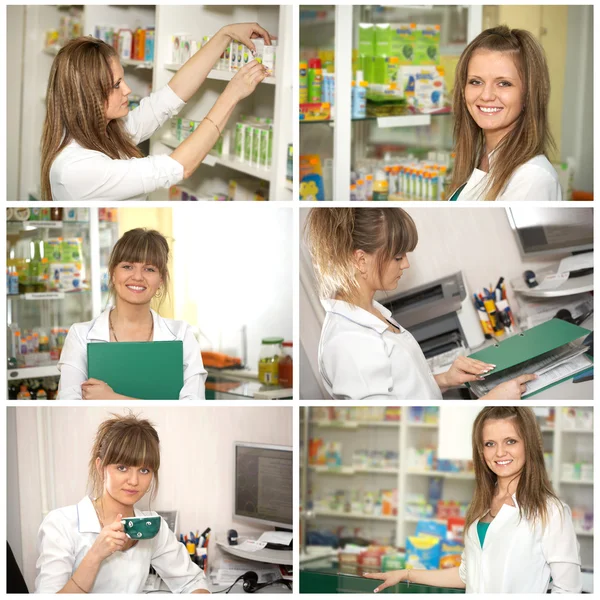 Collage. Doctor at pharmacy — Stock Photo, Image
