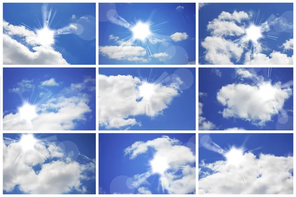 拼贴画。在云层中的太阳 — 图库照片