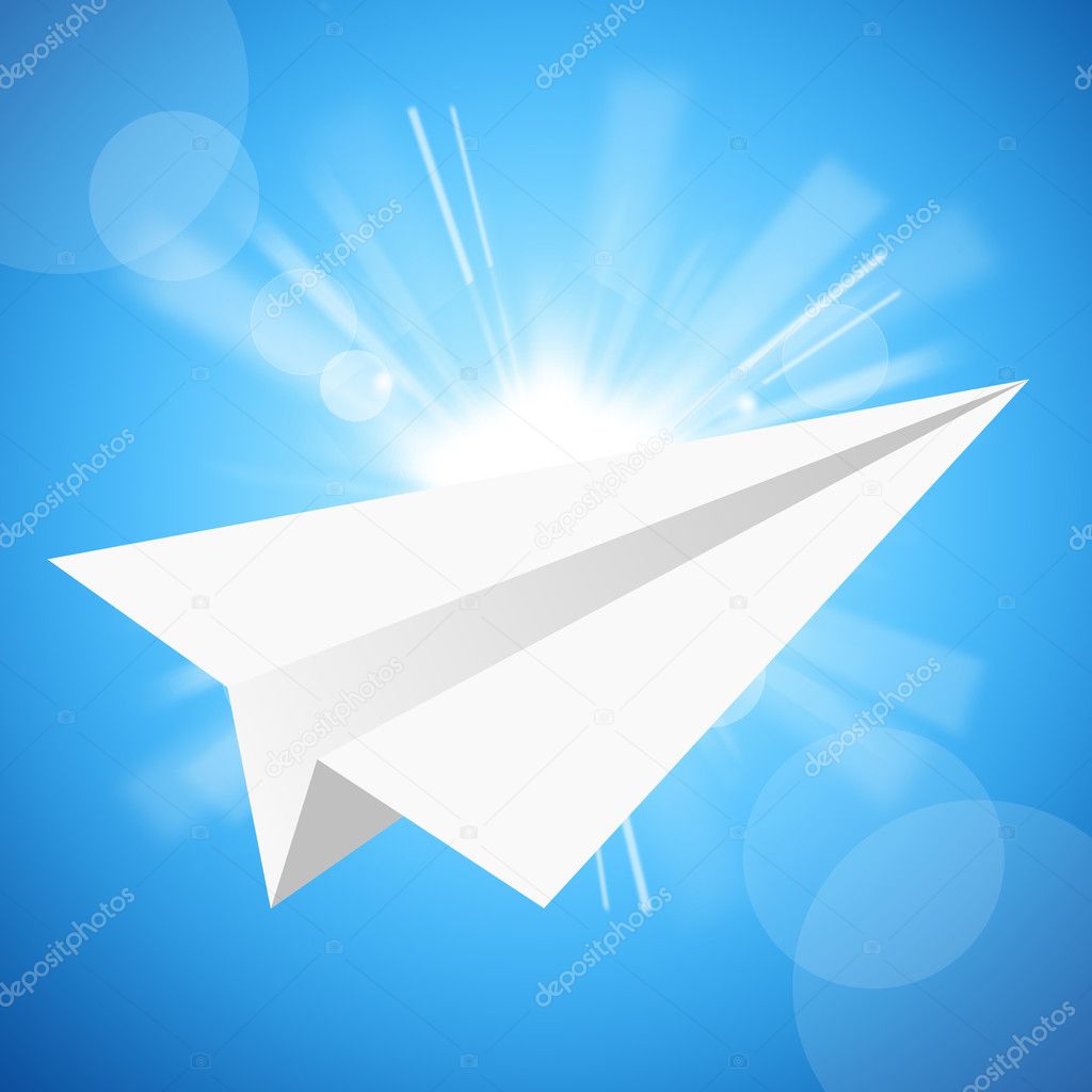 The paper aeroplane in the blue sky