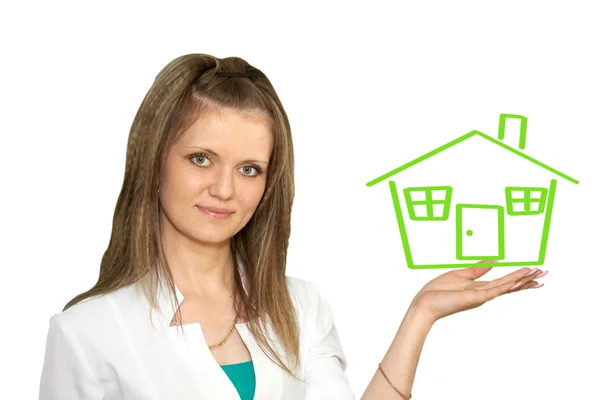 The young woman and green house — Stock Photo, Image