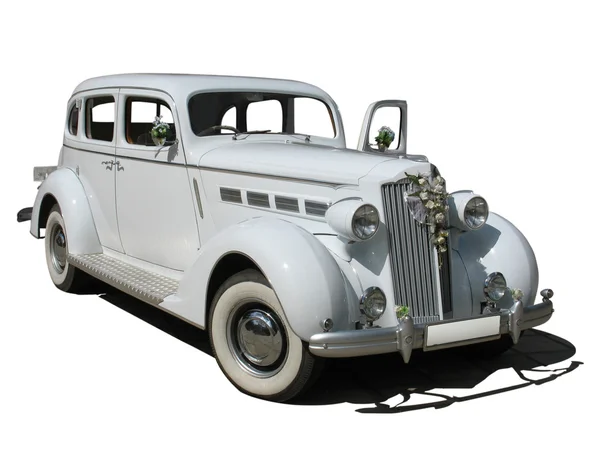 Retro vintage sueño blanco boda coche de lujo aislado —  Fotos de Stock