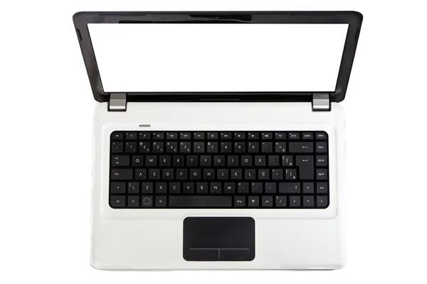 Bílý notebook s černým klávesnice a touchpad — Stock fotografie