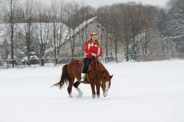 Menina cavaleiro no cavalo — Fotografia de Stock