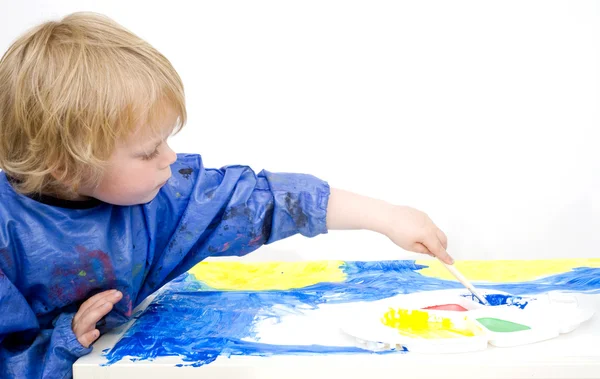 Painting with blue poster paint — Stock Photo, Image
