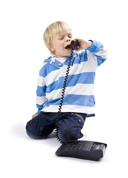 Kicsi fiú, a telefon — Stock Fotó