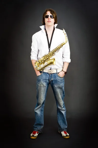 Saxofonista fixe — Fotografia de Stock