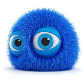 3d funny fluffy creature with big blue eyes