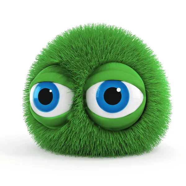3d funny fluffy creature with big blue eyes — Stock Photo, Image