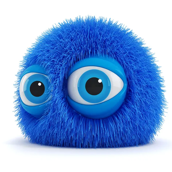 3d drôle créature pelucheuse avec de grands yeux bleus — Photo