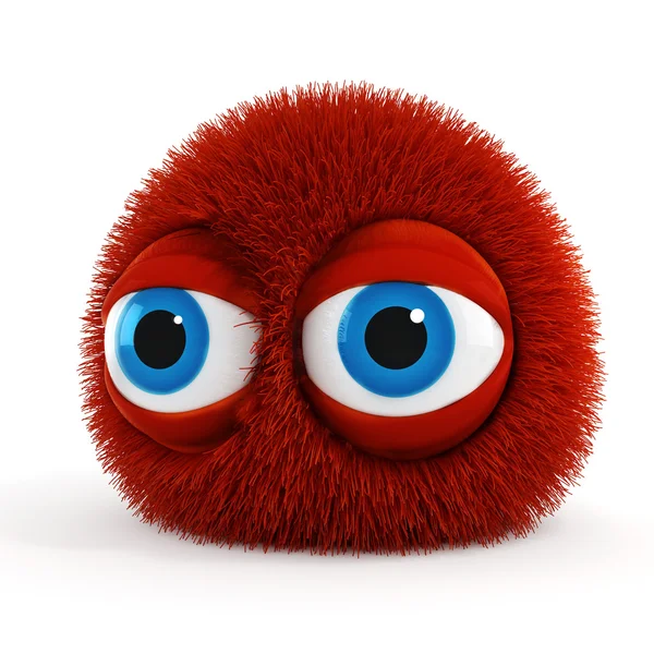 3d funny fluffy creature with big blue eyes — Stock Photo, Image