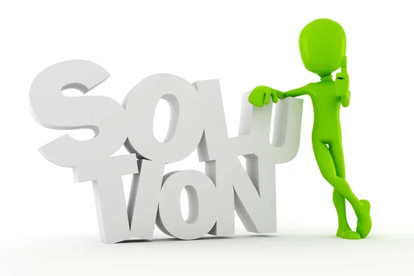 3d man standing near SOLUTION text, on white background — Stock Photo, Image