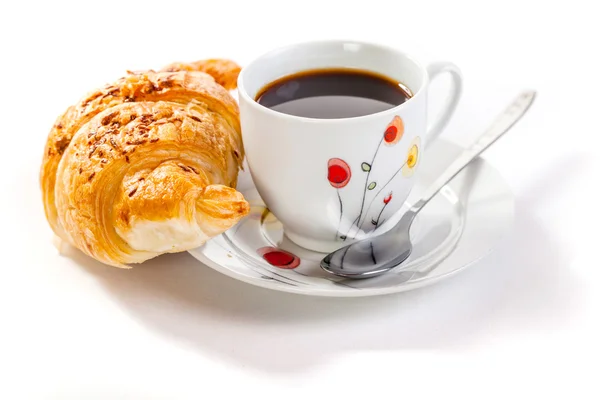 Świeżą kawę i rogaliki — Zdjęcie stockowe