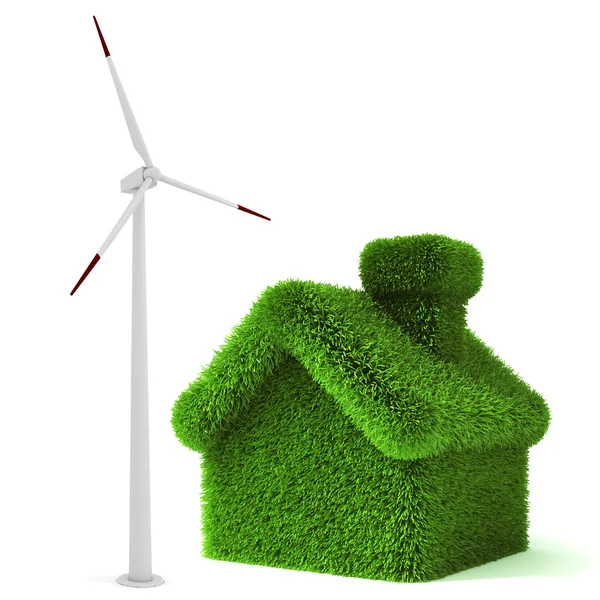 3D grönt gräs hus, ekologi koncept — Stockfoto