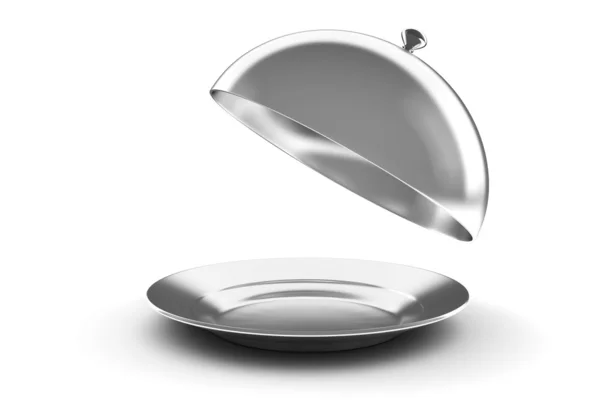 3d silver tray on white background — Stock Photo, Image
