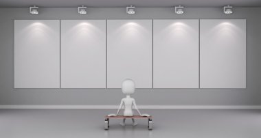 3d adam boş tuval Sanat Galerisi'nde önünde ayakta