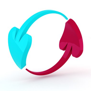 beyaz zemin üzerinde 3D parlak renkli oklar