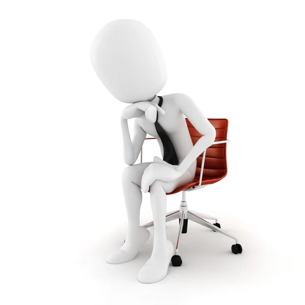 3D εκτελεστικό άνθρωπος που κάθεται σε μια καρέκλα πλάνισμα την επόμενη κίνηση, σε λευκό φόντο — Φωτογραφία Αρχείου
