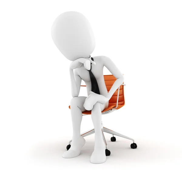 3D εκτελεστικό άνθρωπος που κάθεται σε μια καρέκλα πλάνισμα την επόμενη κίνηση, σε λευκό φόντο — Φωτογραφία Αρχείου