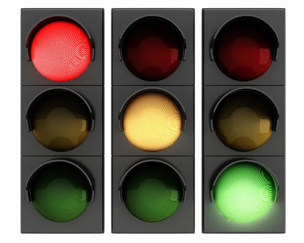 3d traffic lights on white background — Stock Photo, Image