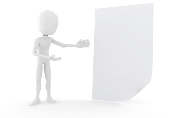 3d man presenting a blank document — Stock Photo, Image