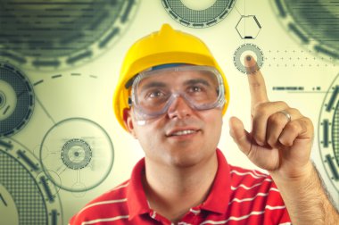 Construction engineer with touch screen clipart