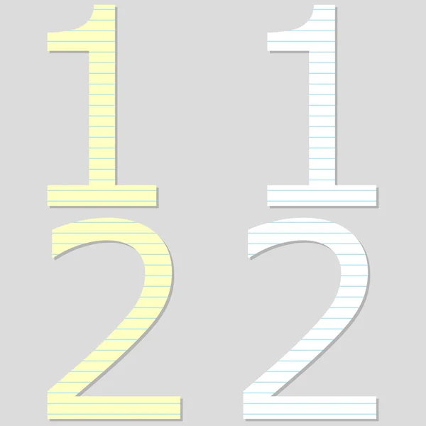 Czcionki papier ustawić numer 1 i 2 — Wektor stockowy