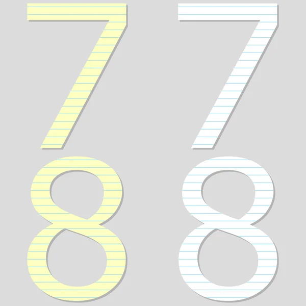 Paper Font Set Numbers 7 and 8 — Stock Vector