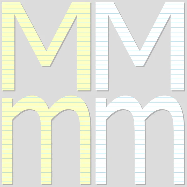 Papier lettertype ingesteld alfabet m — Stockvector
