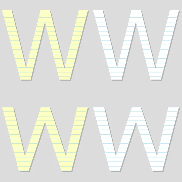 종이 글꼴 설정된 편지 W — 스톡 벡터