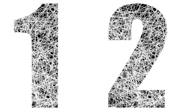 Abstract zwarte en witte font nummers 1 en 2 — Stockvector