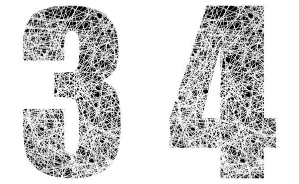 Αφηρημένο μαύρο και άσπρο γραμματοσειρά αριθμοί 3 και 4 — Διανυσματικό Αρχείο
