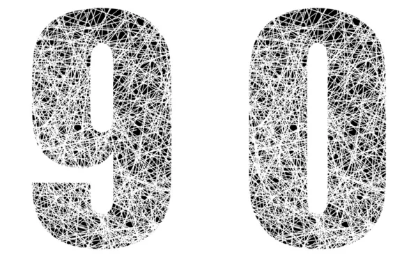 Numéros de police abstraits noir et blanc 9 et 0 — Image vectorielle