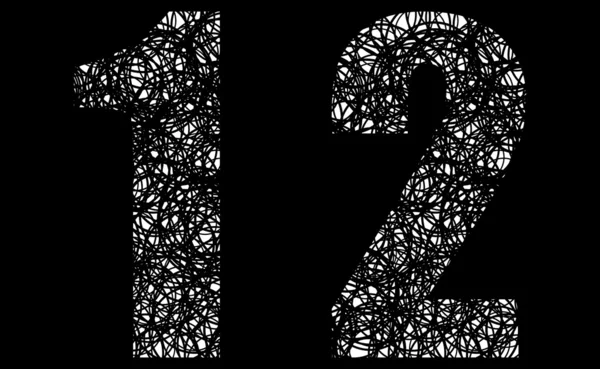 Abstract zwarte en witte font nummers 1 en 2 — Stockvector