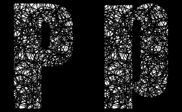 Αφηρημένο μαύρο και άσπρο γραμματοσειρά γράμμα p — Διανυσματικό Αρχείο