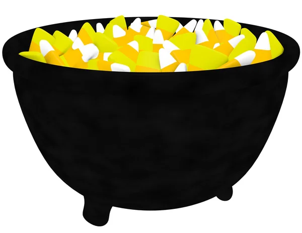 3d 渲染的巫婆大锅装满糖果玉米上白色隔离 — 图库照片