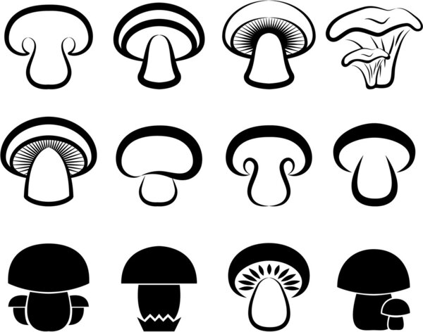 The stylized mushrooms.