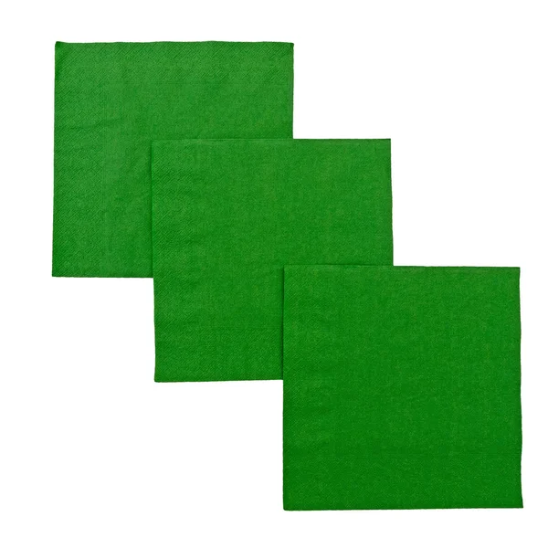 Green serviettes aka napkins isolated over white background — Stock Photo, Image