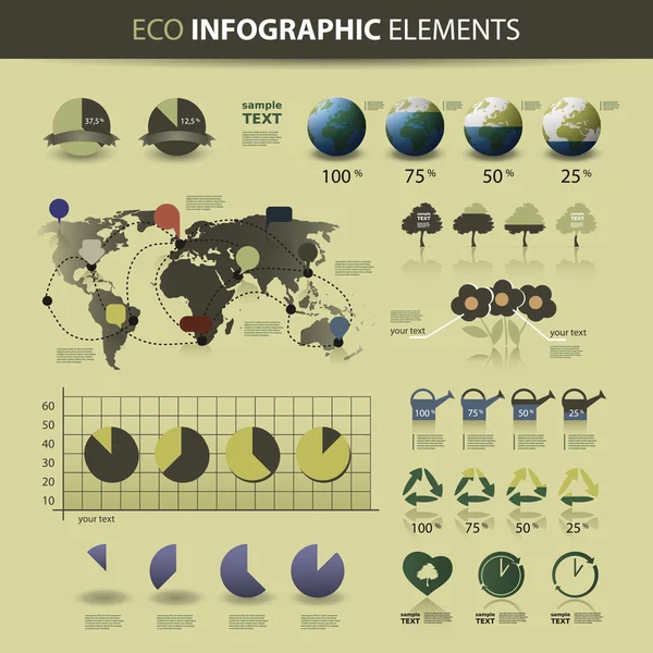 Ensemble vectoriel d'éléments d'infographie écologique — Image vectorielle