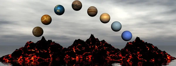 Vulcão e planetas — Fotografia de Stock