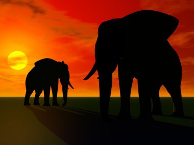 Elephants and sun clipart