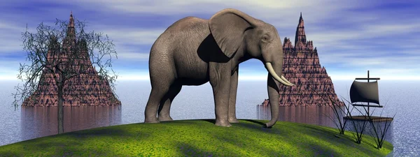 大象和小船 — 图库照片