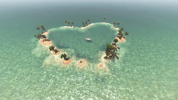 Paradisaic eilanden met turquoise stranden, groene bomen en diep blauwe hemel. — Stockfoto