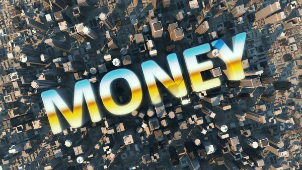 MONEY. Word collage inside busines city center — Stock Photo, Image