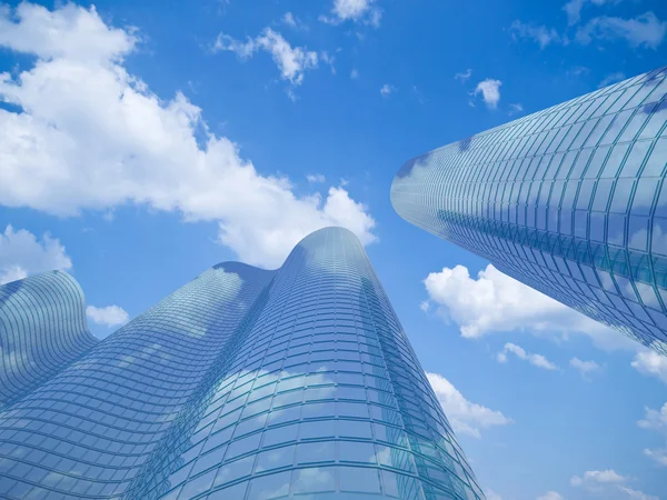 Skyscrapers with clouds reflection — Stock Photo, Image